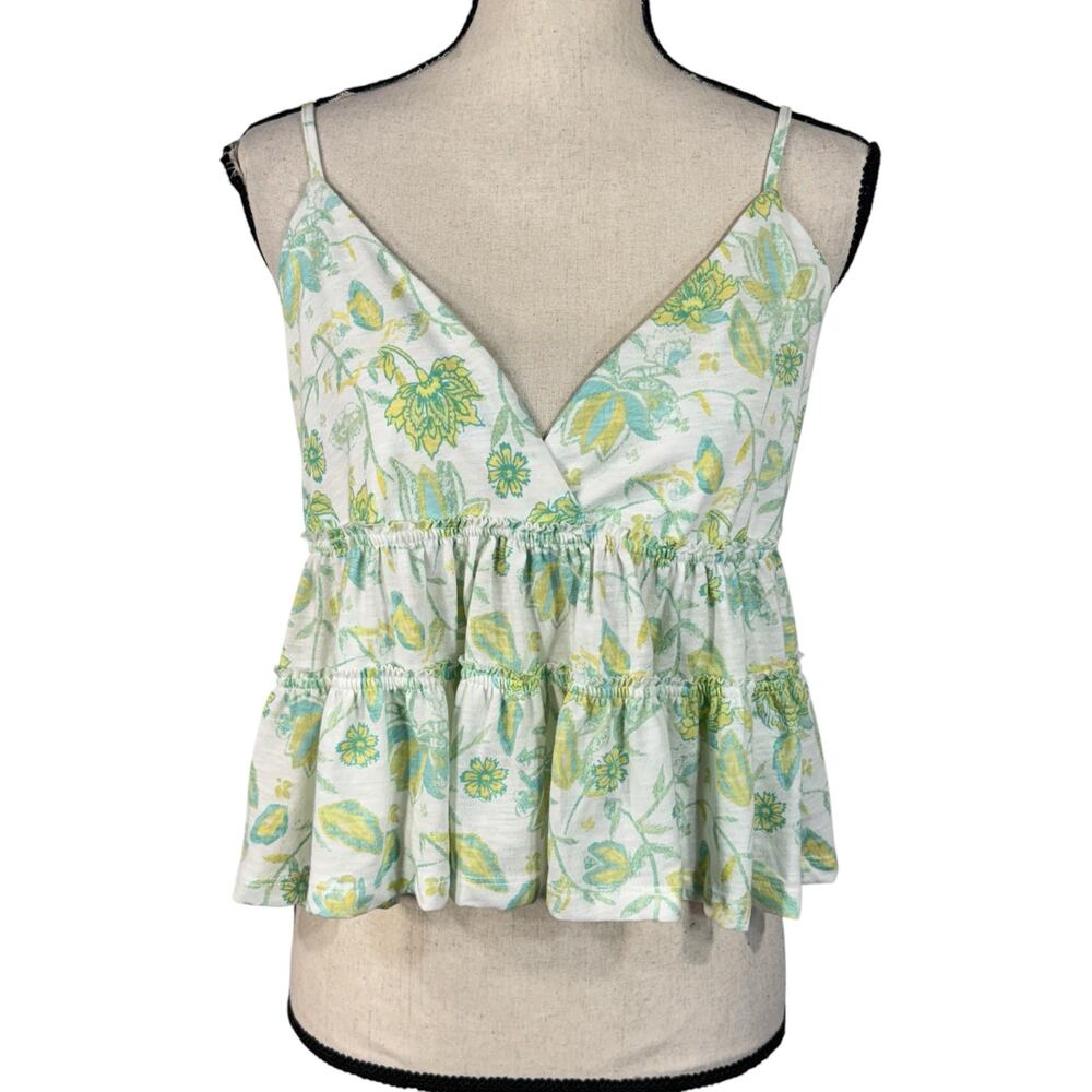 SO XX-Large Tiered Cropped Cami Top Floral Spaghetti Straps V-Neck Stretch Multi